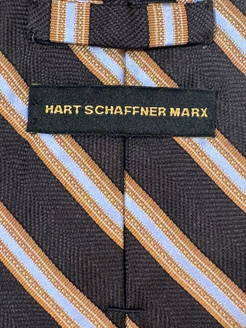 Hart Schaffner Marx Vintage Silk Striped Tie Black Blue Gold Repp